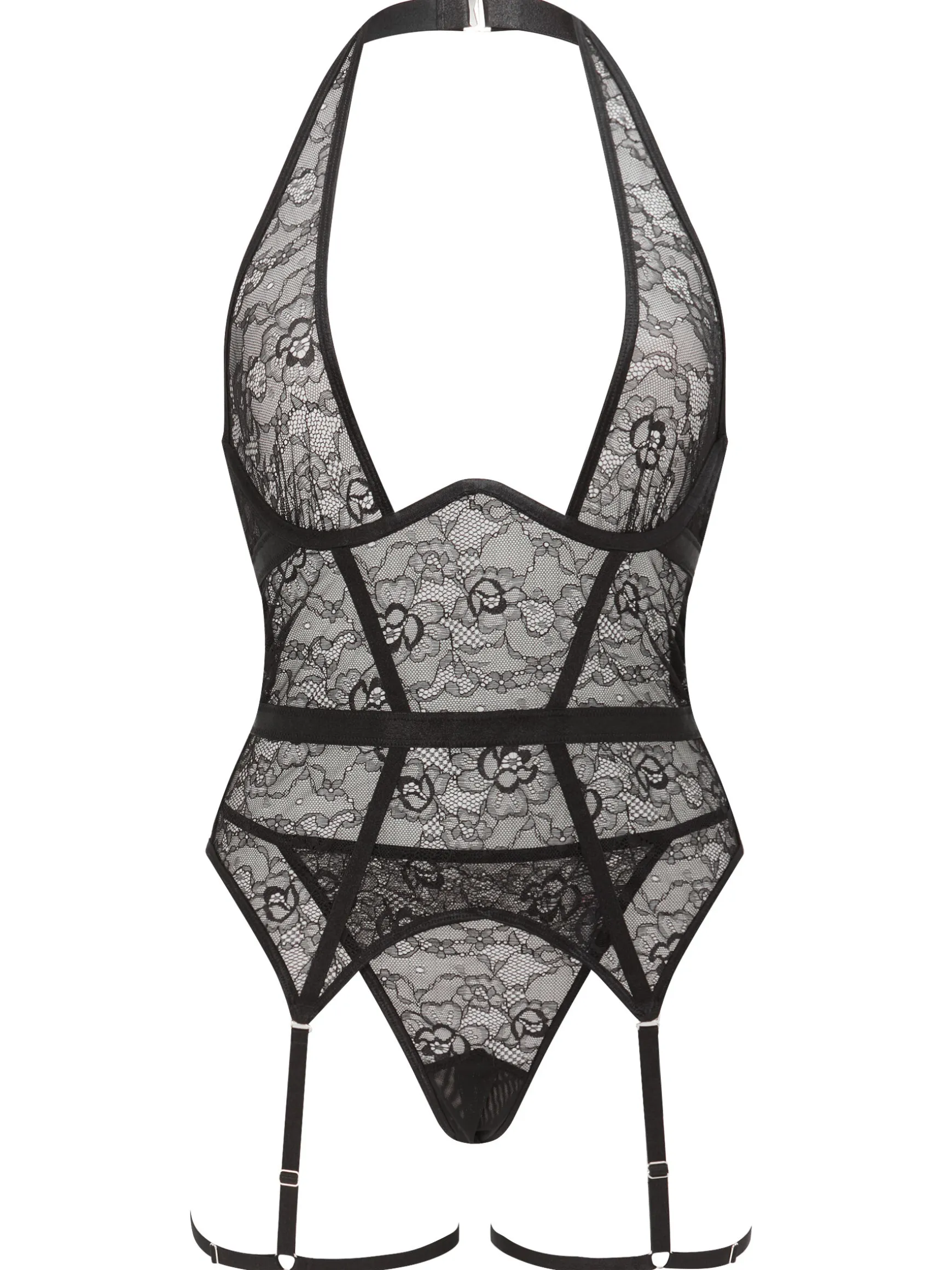 Addicted To You Lace Crotchless Cami Suspender - Black