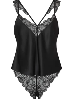 Admiring Satin Lace Cami Top & Shorts Set - Black