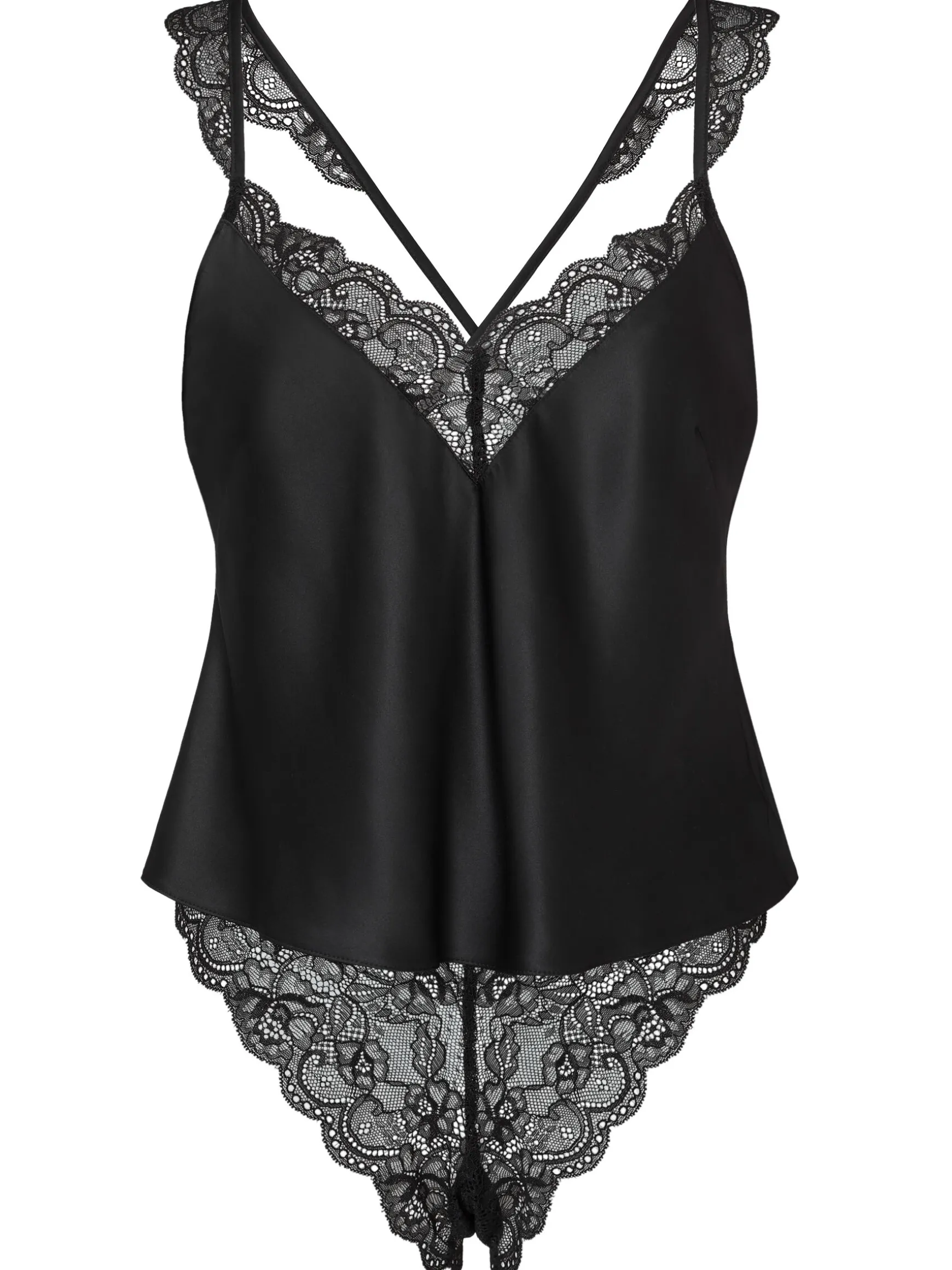 Admiring Satin Lace Cami Top & Shorts Set - Black
