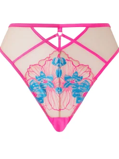 Ambitious Embroidered High Waisted Brazilian Knickers - Bright Pink