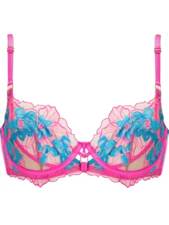 Ambitious Embroidered Non Padded Balcony Bra - Bright Pink