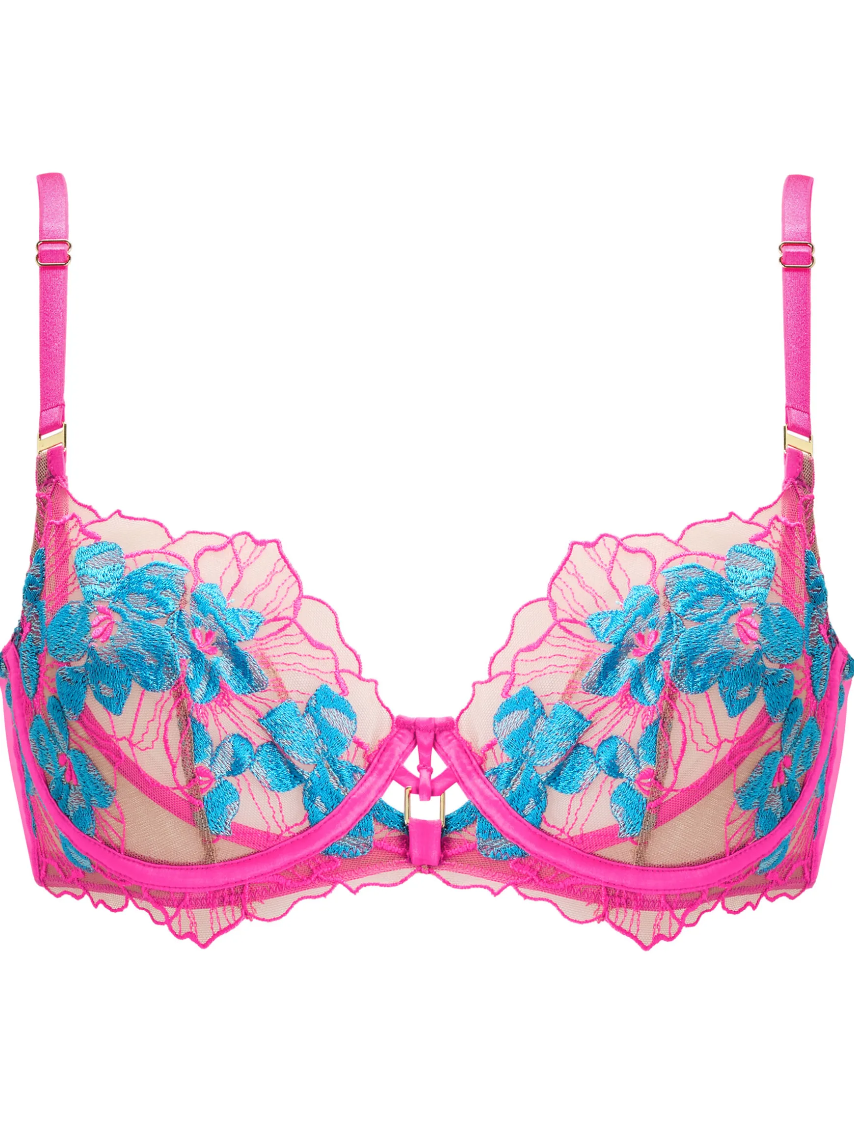 Ambitious Embroidered Non Padded Balcony Bra - Bright Pink