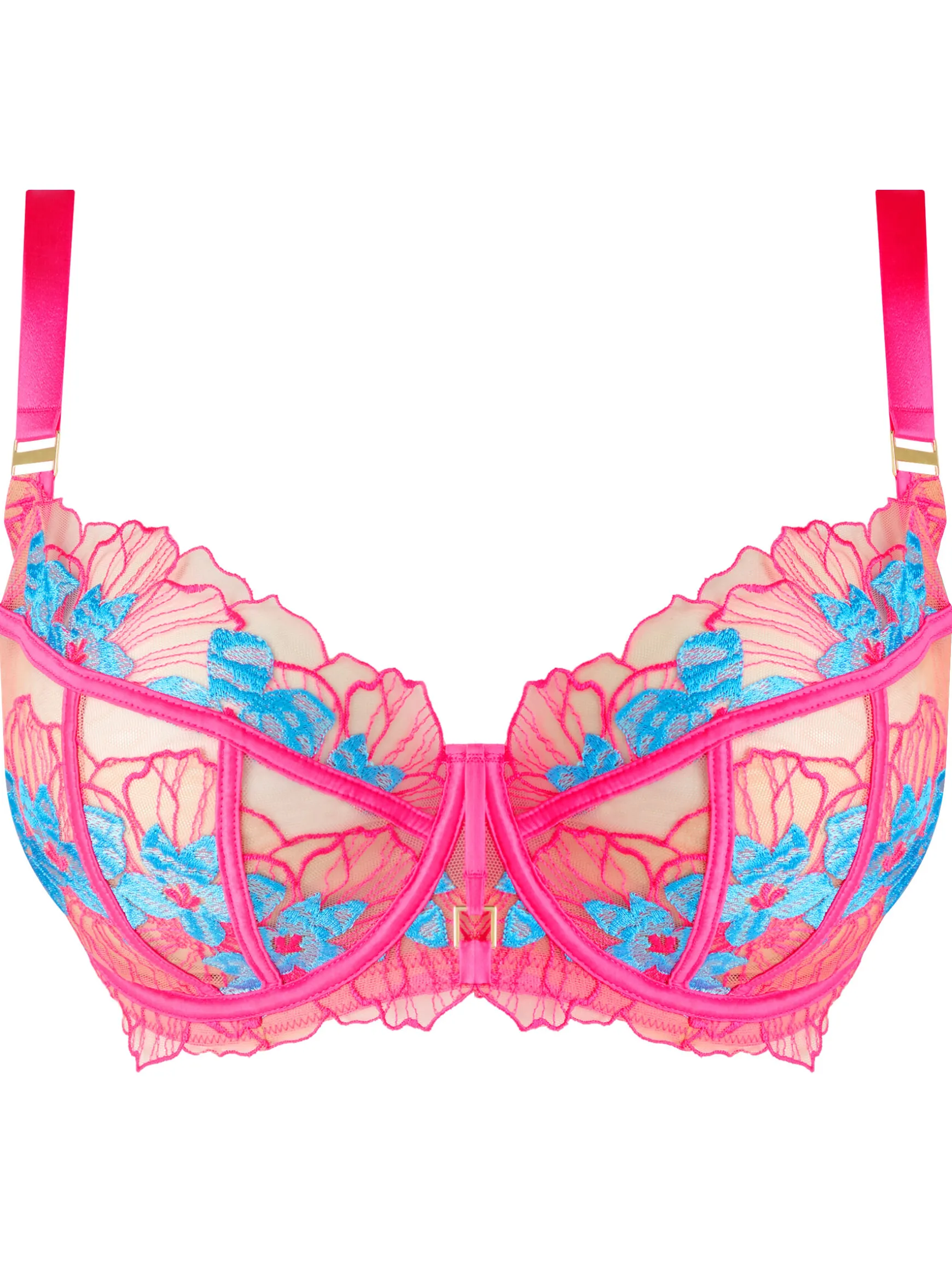 Ambitious Embroidered Non Padded Fuller Bust Balcony Bra - Bright Pink