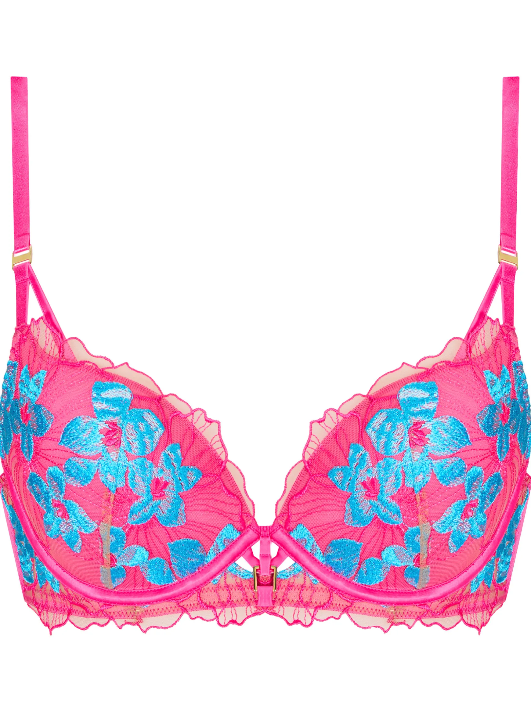 Ambitious Embroidered Padded Plunge Bra - Bright Pink