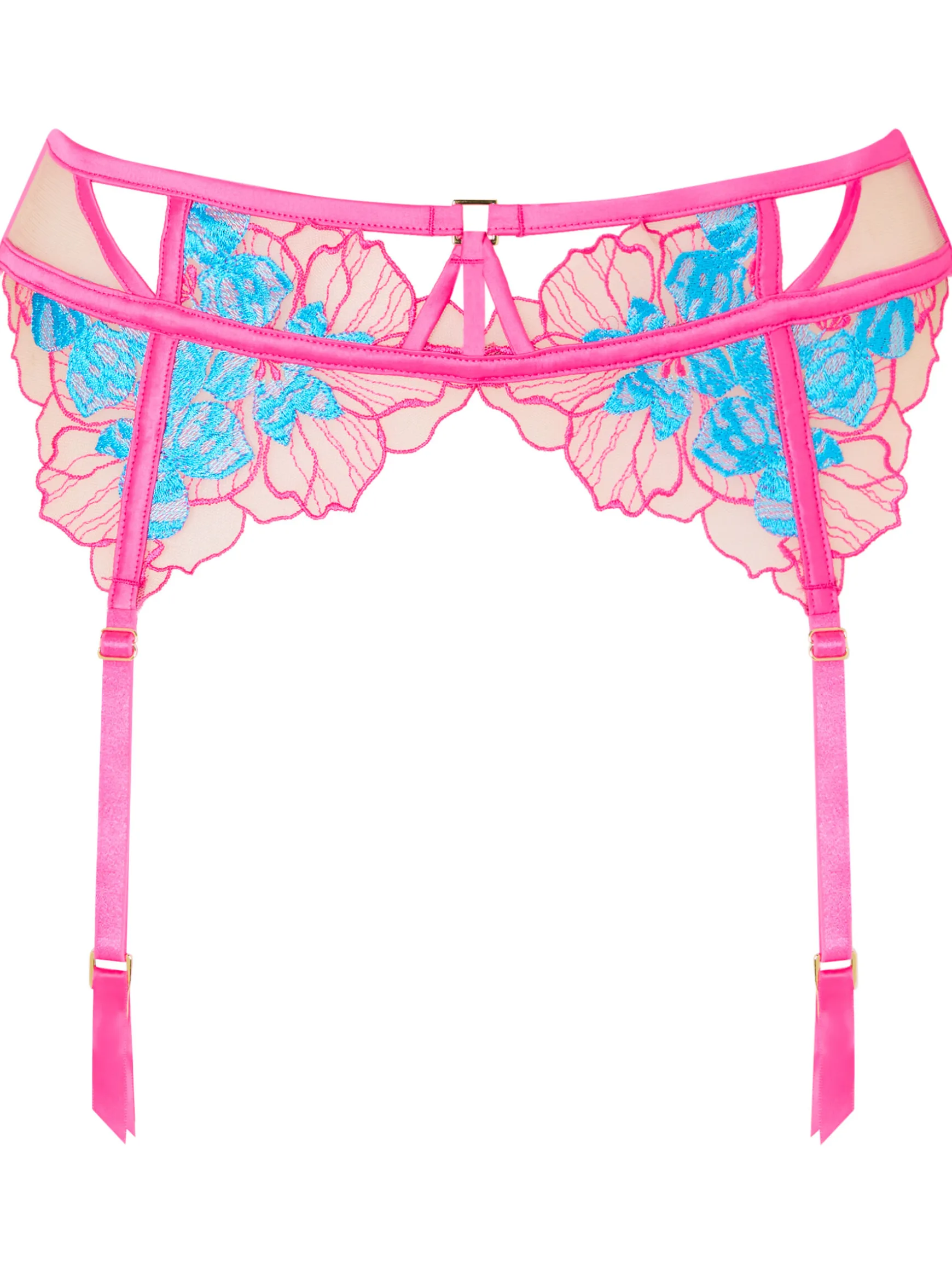 Ambitious Embroidered Waspie Suspender - Bright Pink