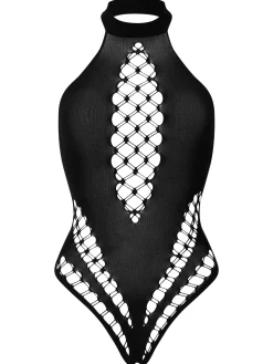 Aurella High Neck Criss-Cross Lingerie Body - Black