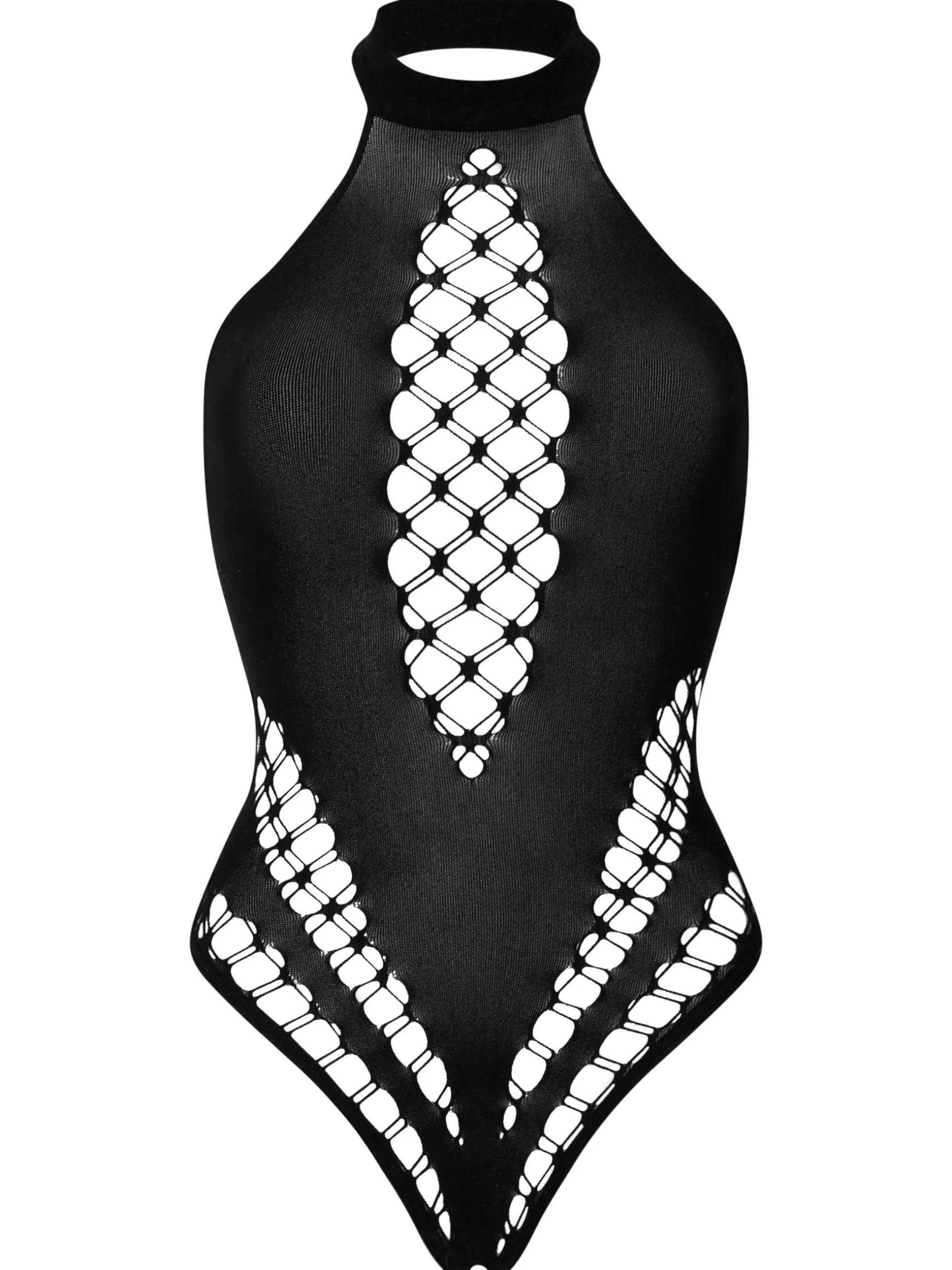 Aurella High Neck Criss-Cross Lingerie Body - Black