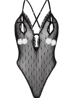 Bedroom Bunny 2 Piece Peek-A-Boo Crotchless Body with Ears - Black