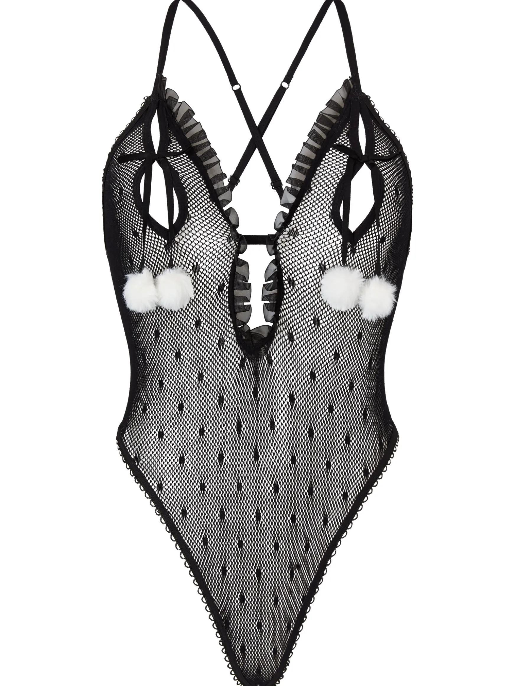 Bedroom Bunny 2 Piece Peek-A-Boo Crotchless Body with Ears - Black