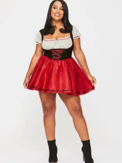 Beer Maid Sexy Costume with Apron - Black/Red
