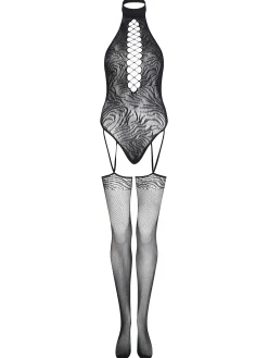 Be Wilder Zebra Print Crotchless Bodystocking - Black