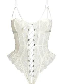 Boudoir Tease Lace Crotchless Teddy - Ivory