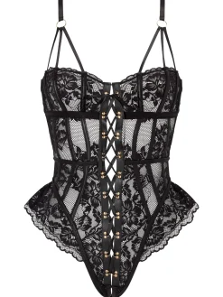 Boudoir Tease Lace Crotchless Teddy Lingerie - Black