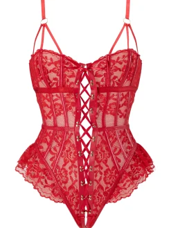 Boudoir Tease Lace Crotchless Teddy Lingerie - Bright Red