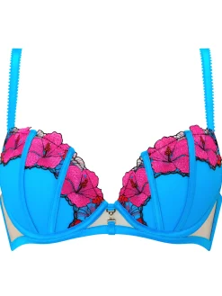 Caged Hibiscus Padded Plunge Bra - Turquoise