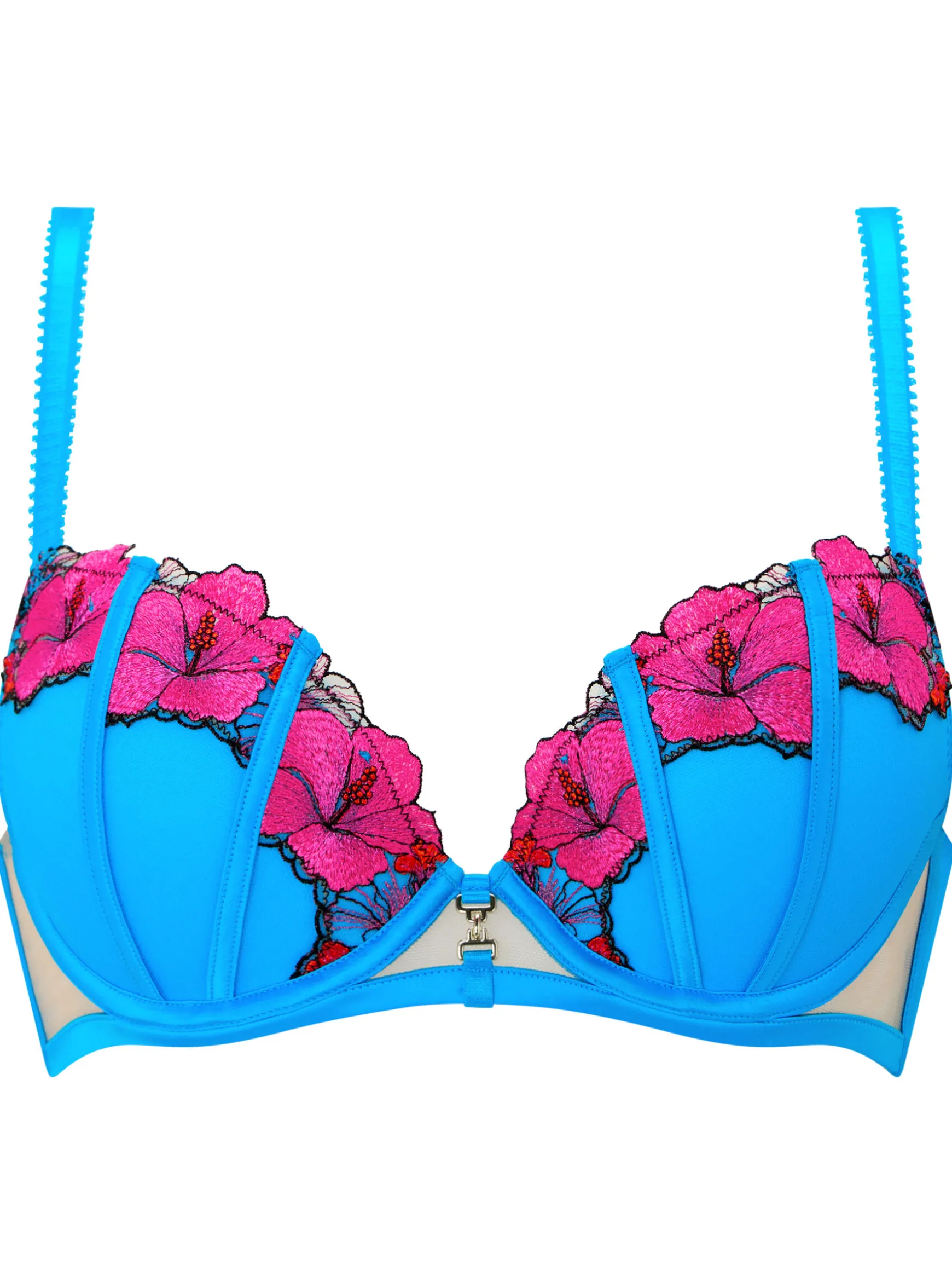 Caged Hibiscus Padded Plunge Bra - Turquoise