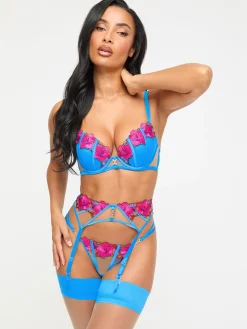 Caged Hibiscus Padded Plunge Bra - Turquoise