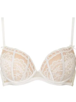 Caged Lace Padded Plunge Bra - Ivory