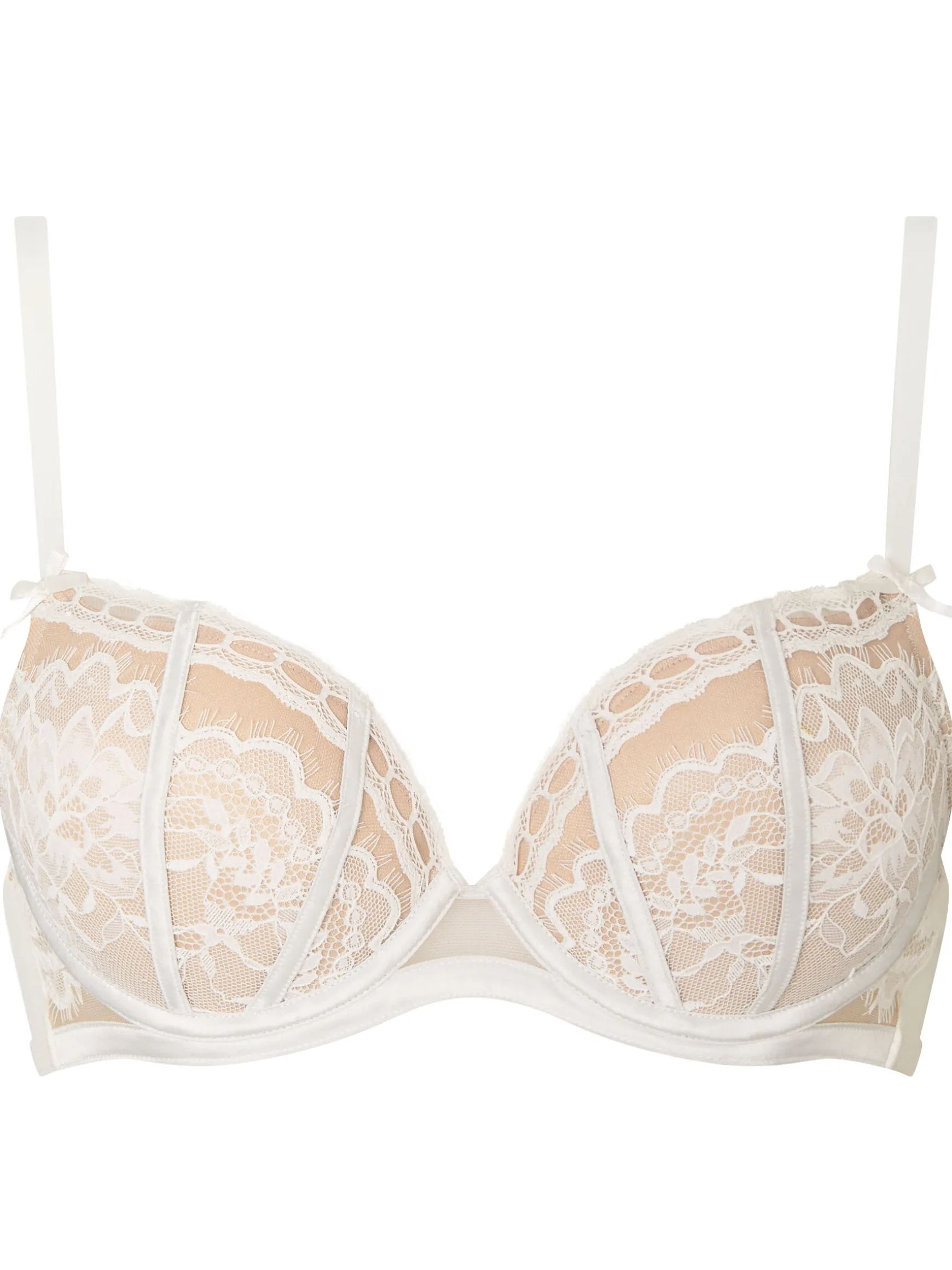 Caged Lace Padded Plunge Bra - Ivory