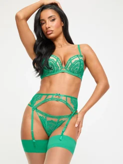 Caged Lace Suspender Belt - Mid Green