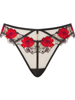 Caged Rose Brazilian Knickers - Black/Red