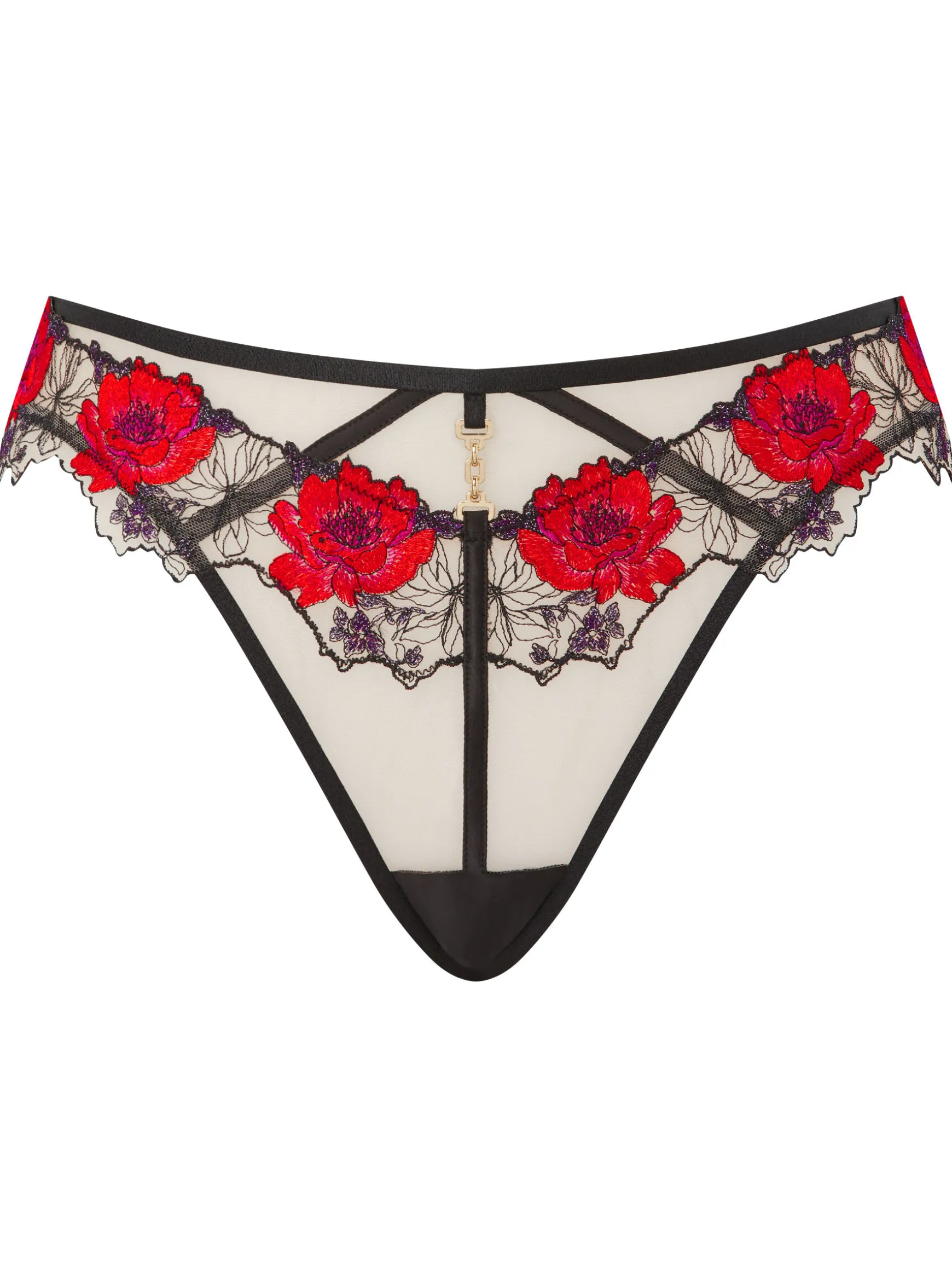 Caged Rose Brazilian Knickers - Black/Red
