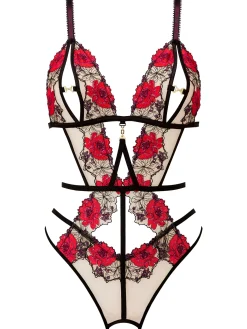 Caged Rose Crotchless Lingerie Body - Black