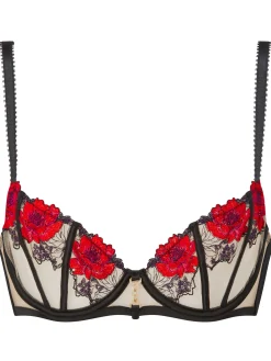 Caged Rose Non Padded Balcony Bra - Black/Red