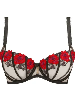 Caged Rose Non Padded Fuller Bust Balcony Bra - Black/Red