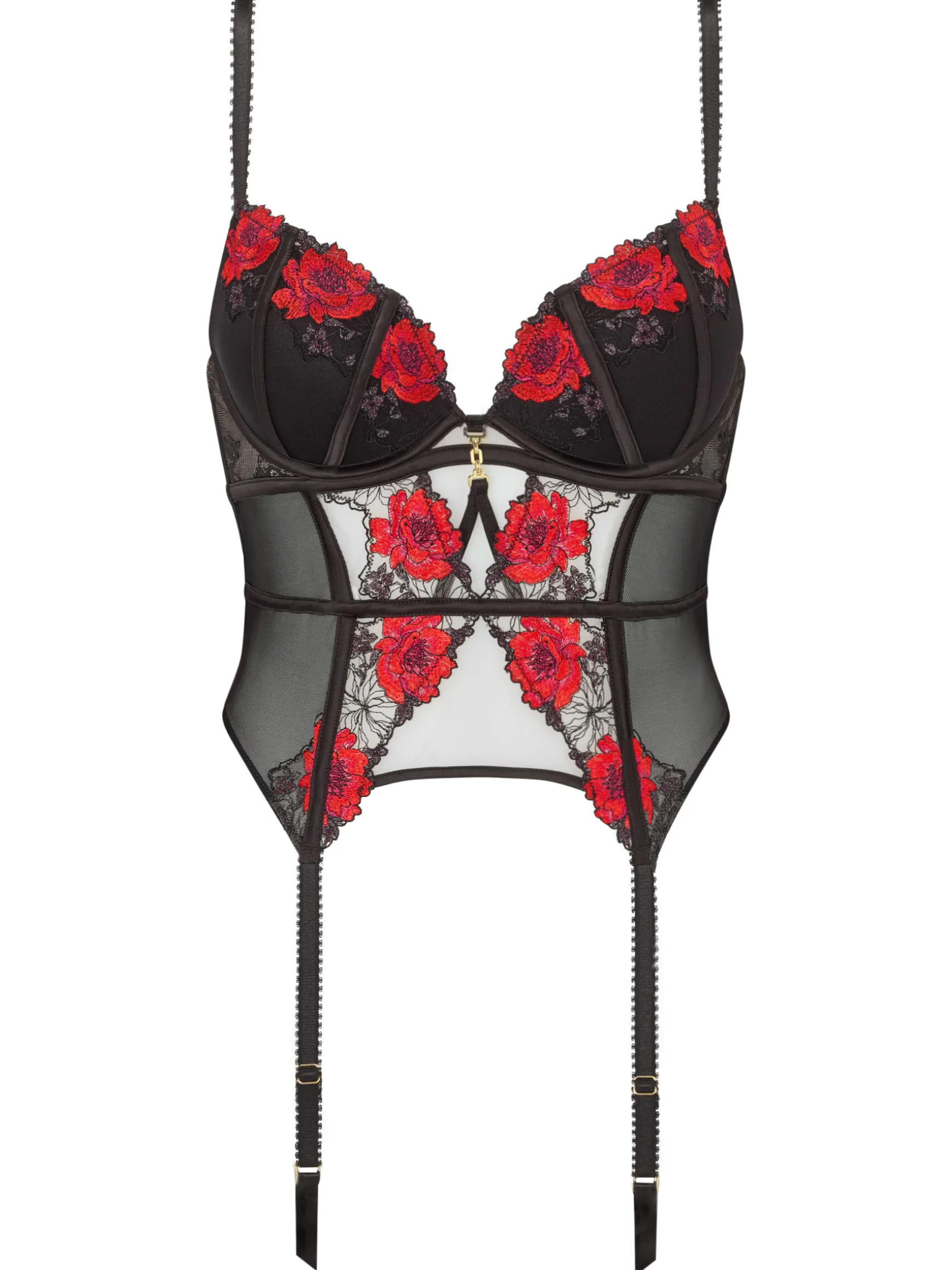 Caged Rose Padded Basque - Black/Red