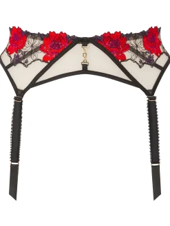 Caged Rose Suspender Belt - Black/Red