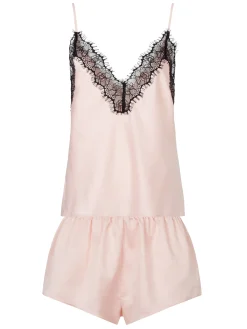 Cerise Satin Lace Cami Top & Shorts Set - Pale Pink