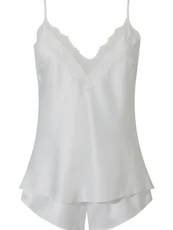 Cerise Satin Lace Cami Top & Shorts Set - Ivory