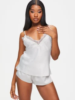 Cerise Satin Lace Cami Top & Shorts Set - Ivory