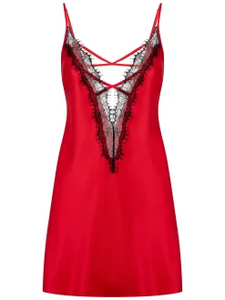 Cherryann Satin Lace Chemise Lingerie - Red