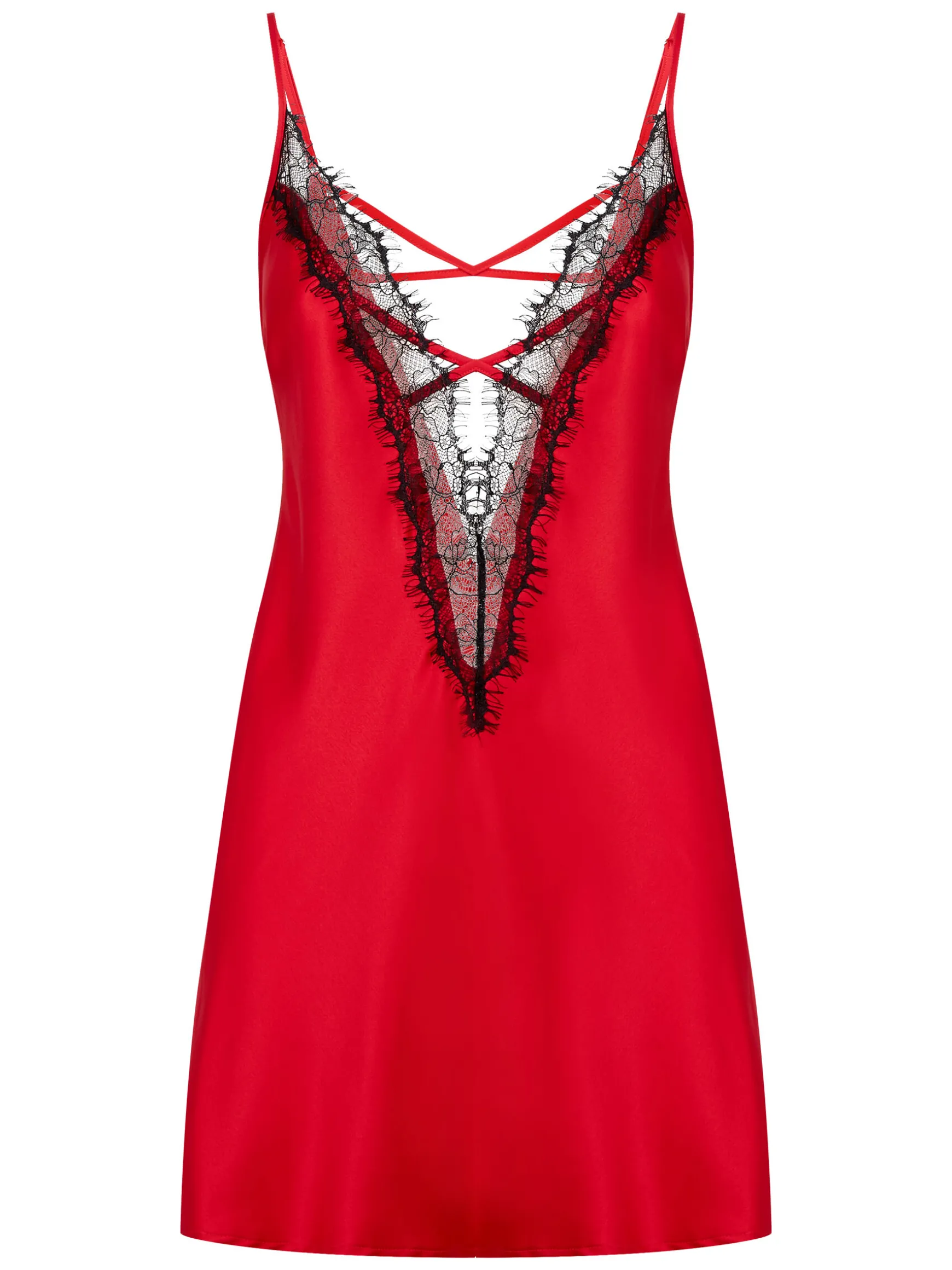 Cherryann Satin Lace Chemise Lingerie - Red