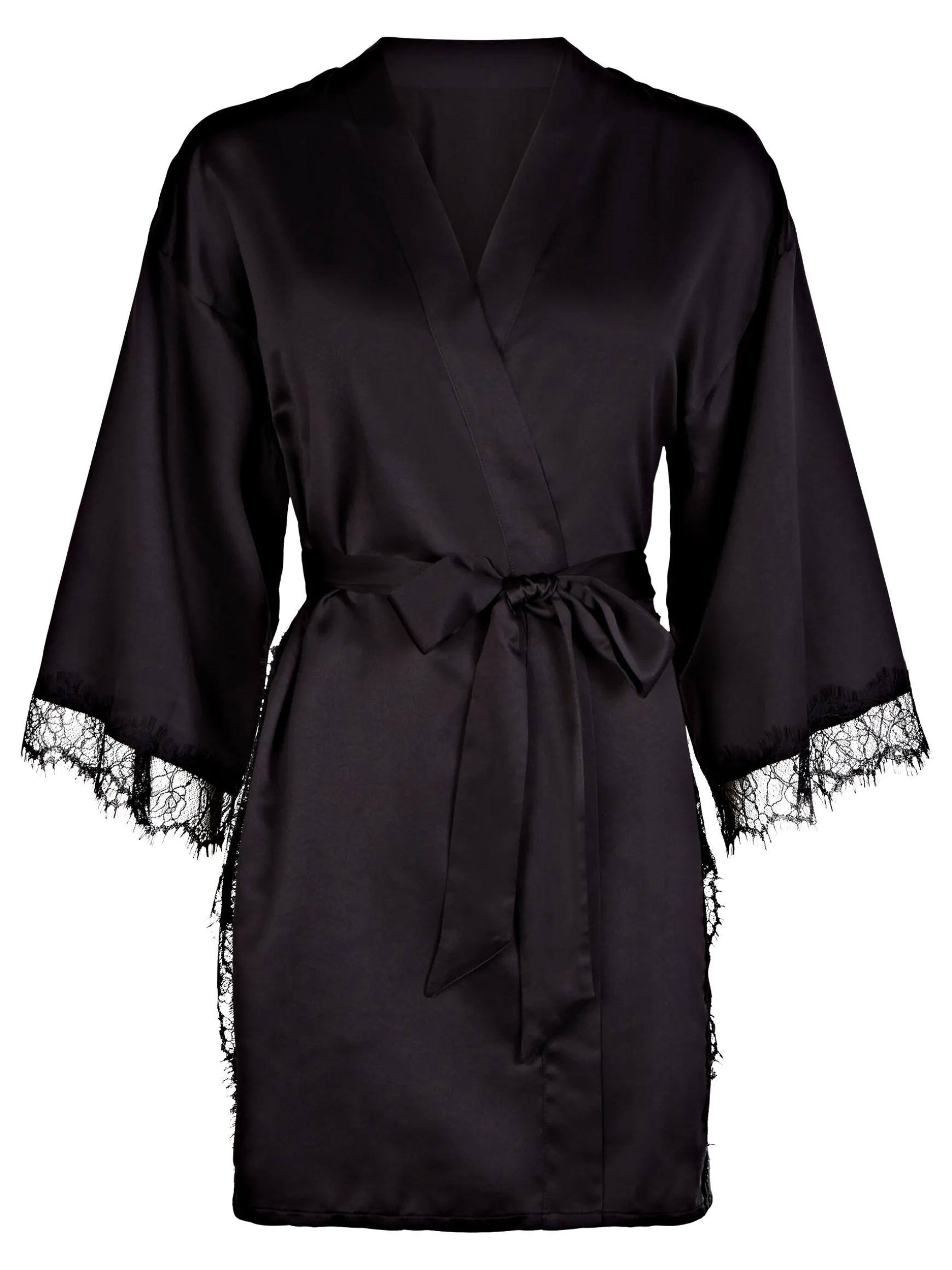 Cherryann Satin Lace Robe - Black