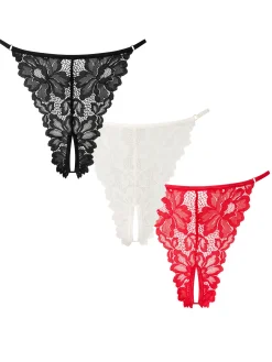 Confession Lace Crotchless G-String - Pack of 3 - Multi