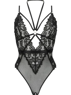 Confession Lace Crotchless Lingerie Body - Black