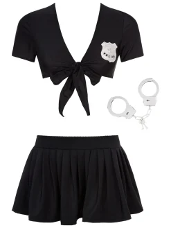 Constable Cutie 3 Piece Sexy Police Costume with Handcuffs - Black