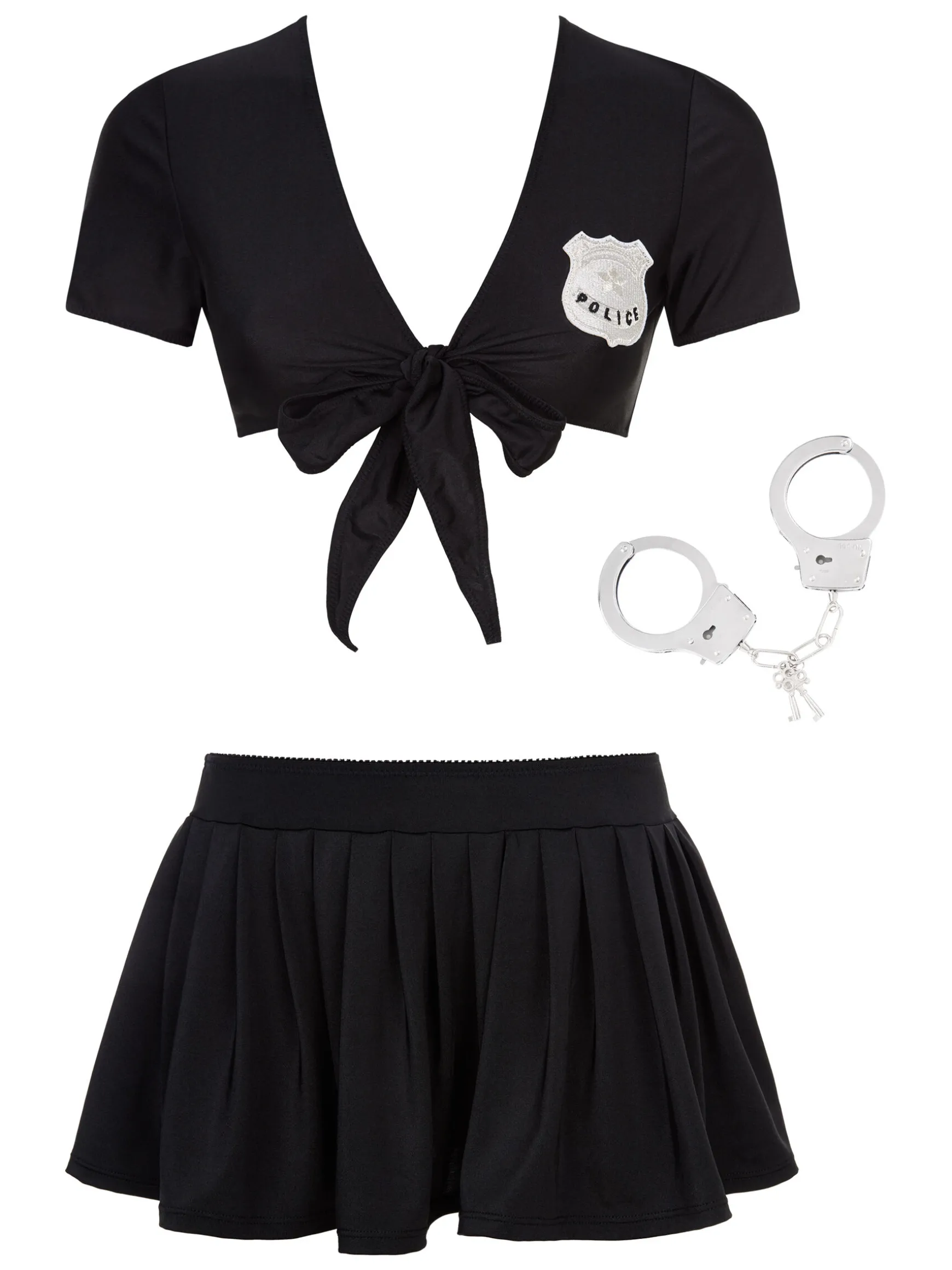 Constable Cutie 3 Piece Sexy Police Costume with Handcuffs - Black