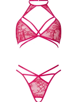 Daring Tease Lace Crotchless Lingerie 2 Piece Set - Pink