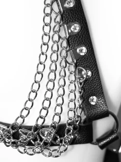 Diamante & Chain Faux Leather Bra Harness