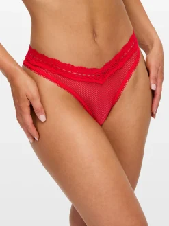 Double Date Lace Crotchless Brazilian Knickers - Pack of 2 - Black/Red