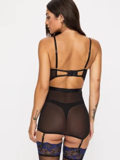 Endless Attraction Padded Wired Cami Suspender - Black/Blue