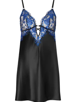 Endless Attraction Satin Chemise Lingerie - Black/Blue