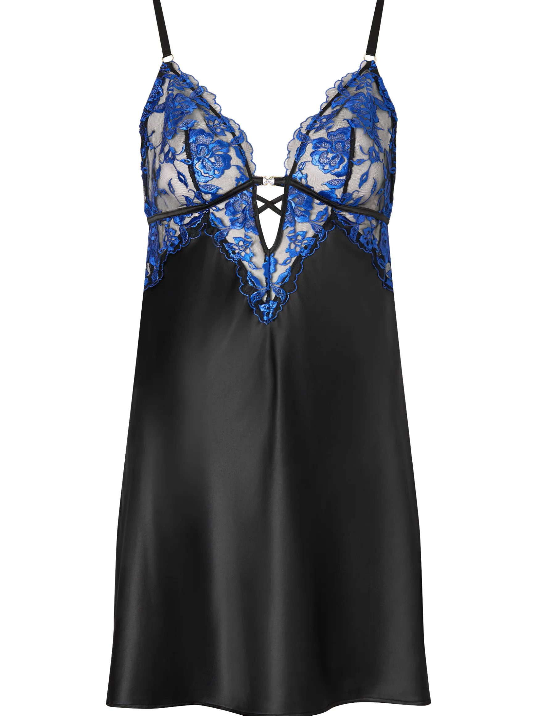 Endless Attraction Satin Chemise Lingerie - Black/Blue