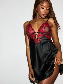 Endless Attraction Satin Chemise Lingerie - Black/Red