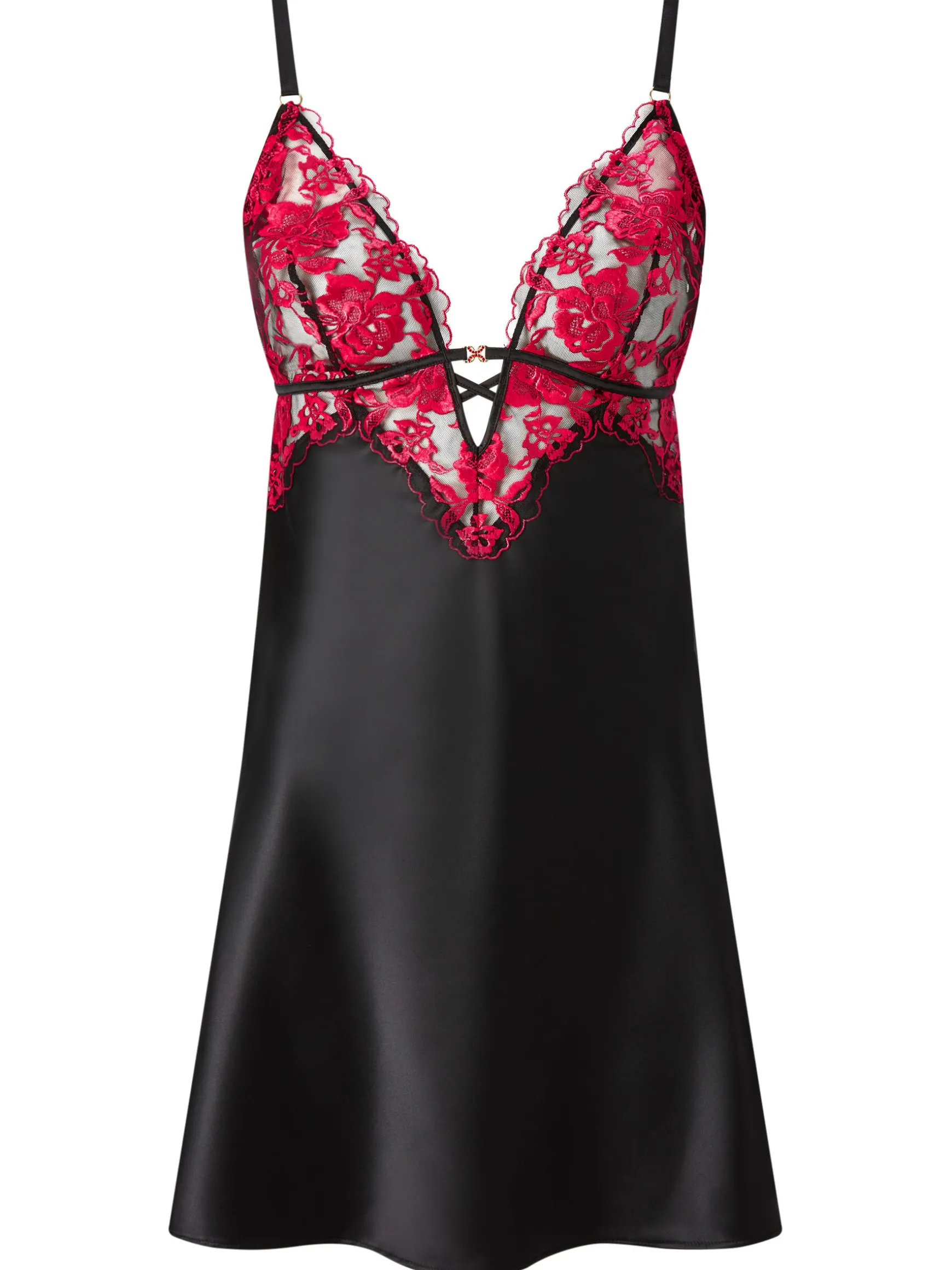 Endless Attraction Satin Chemise Lingerie - Black/Red