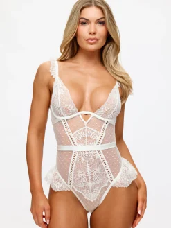 Entice Me Lace Crotchless Teddy Lingerie - Ivory